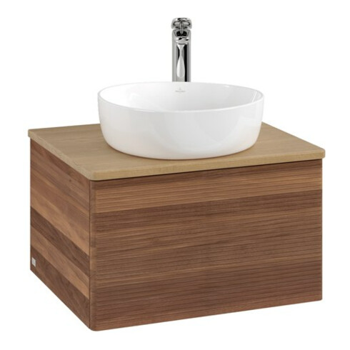 V&B Waschtischunterschrank mit Frontstruktur -Beleuchtung Antao 60x36x50cm, HL, WBP hon. Oa, w. wal