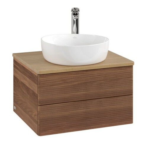 V&B Waschtischunterschrank mit Frontstruktur -Beleuchtung Antao 60x36x50cm, HL, WBP hon. Oa, w. wal