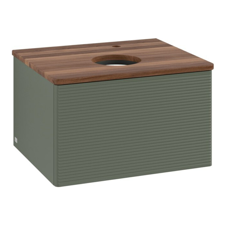 V&B Waschtischunterschrank mit Frontstruktur -Beleuchtung Antao 60x36x50cm, HL, WBP w wa, lea gre. m Lac
