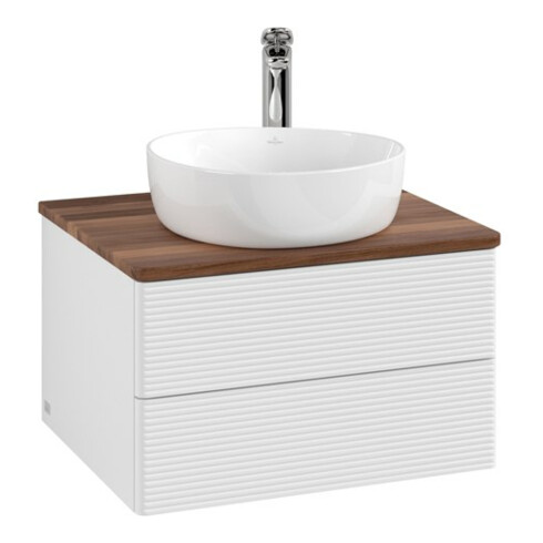 V&B Waschtischunterschrank mit Frontstruktur -Beleuchtung Antao 60x36x50cm, HL, WBP w. wal, glo wh. Lac