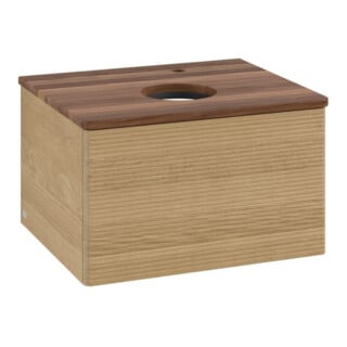 V&B Waschtischunterschrank mit Frontstruktur -Beleuchtung Antao 60x36x50cm, HL, WBP w. wal, hon. Oa