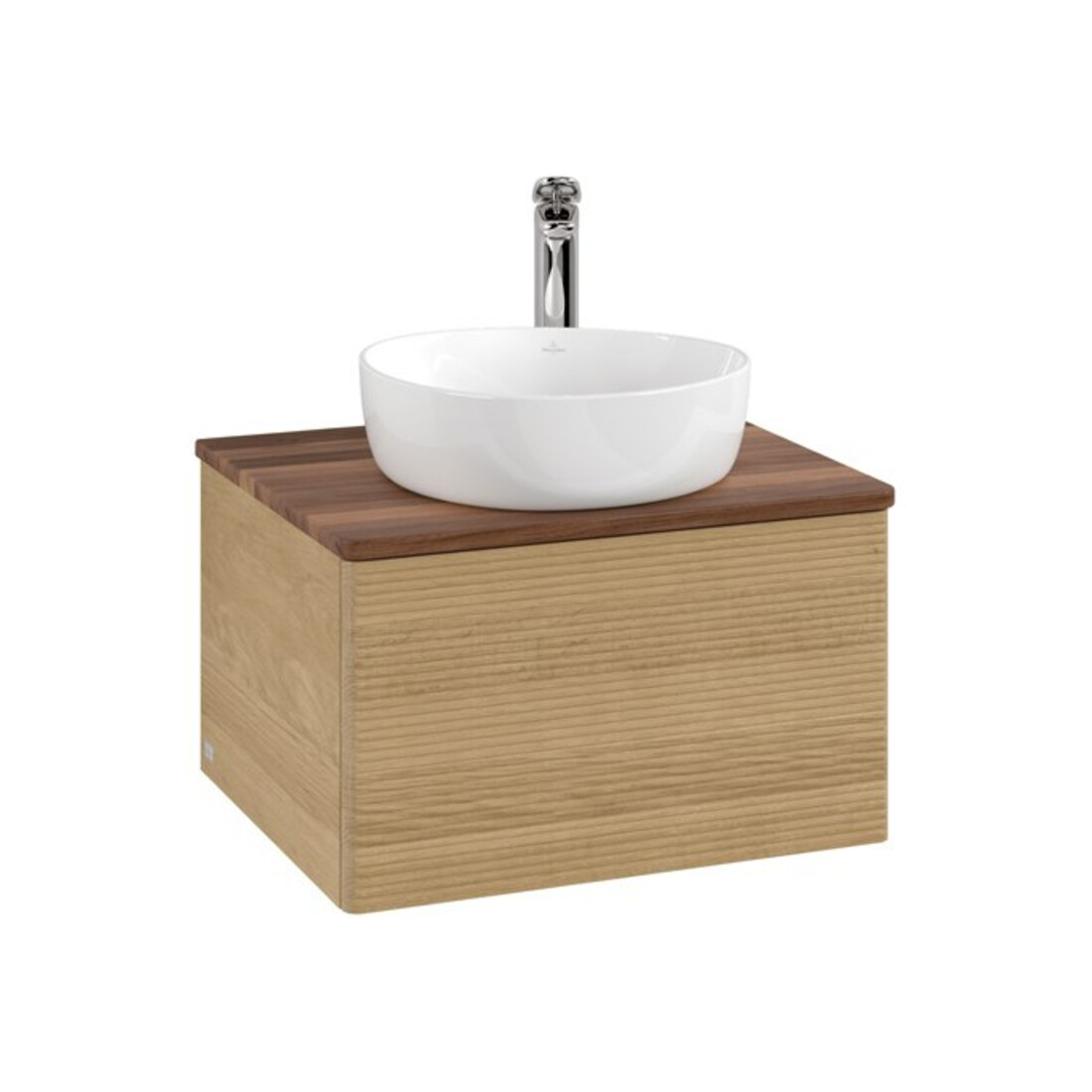 V&B Waschtischunterschrank mit Frontstruktur -Beleuchtung Antao 60x36x50cm, HL, WBP w. wal, hon. Oa