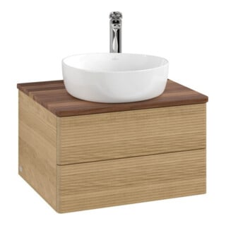 V&B Waschtischunterschrank mit Frontstruktur -Beleuchtung Antao 60x36x50cm, HL, WBP w. wal, hon. Oa