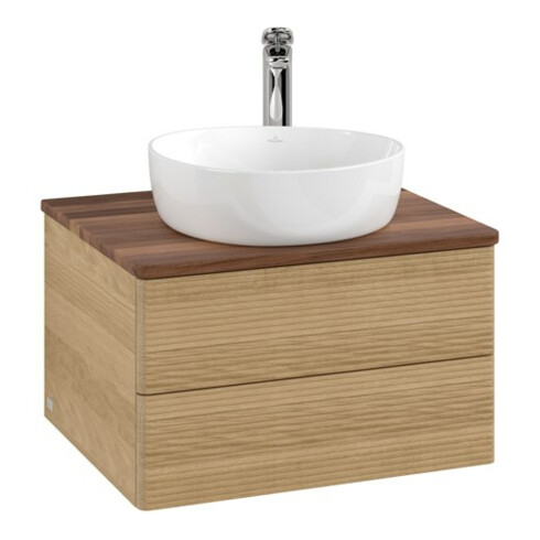 V&B Waschtischunterschrank mit Frontstruktur -Beleuchtung Antao 60x36x50cm, HL, WBP w. wal, hon. Oa