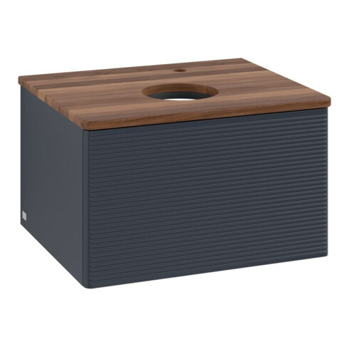 V&B Waschtischunterschrank mit Frontstruktur -Beleuchtung Antao 60x36x50cm, HL, WBP w. wal, md bl. m Lac