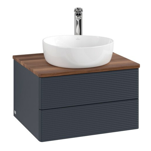 V&B Waschtischunterschrank mit Frontstruktur -Beleuchtung Antao 60x36x50cm, HL, WBP w. wal, md bl. m Lac