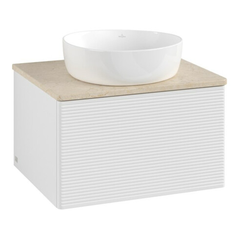 V&B Waschtischunterschrank mit Frontstruktur -Beleuchtung Antao 60x36x50cm, WBP botti., glo wh. Lac
