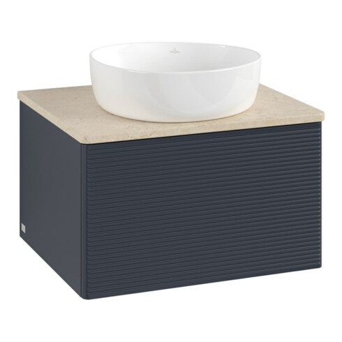 V&B Waschtischunterschrank mit Frontstruktur -Beleuchtung Antao 60x36x50cm, WBP botti., md bl. m Lac