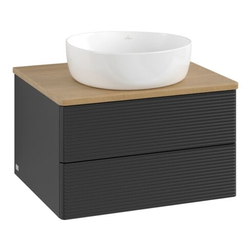 V&B Waschtischunterschrank mit Frontstruktur -Beleuchtung Antao 60x36x50cm, WBP-farbe hon. Oa, bla m Lac
