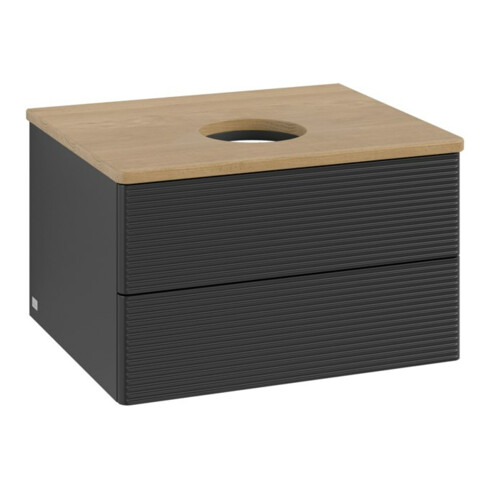 V&B Waschtischunterschrank mit Frontstruktur -Beleuchtung Antao 60x36x50cm, WBP-farbe hon. Oa, bla m Lac