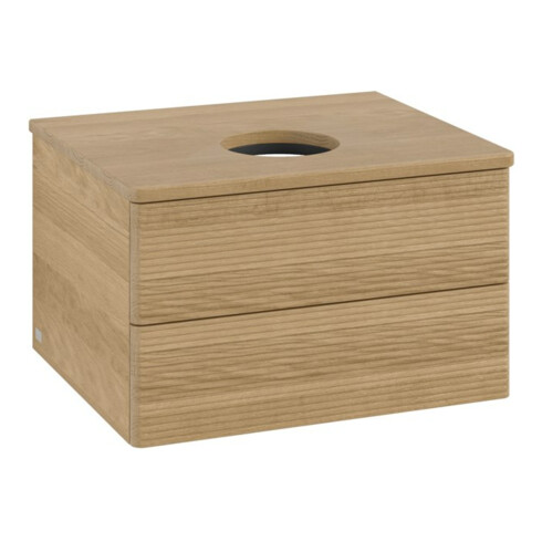 V&B Waschtischunterschrank mit Frontstruktur -Beleuchtung Antao 60x36x50cm, WBP-farbe hon. Oa, honey oak