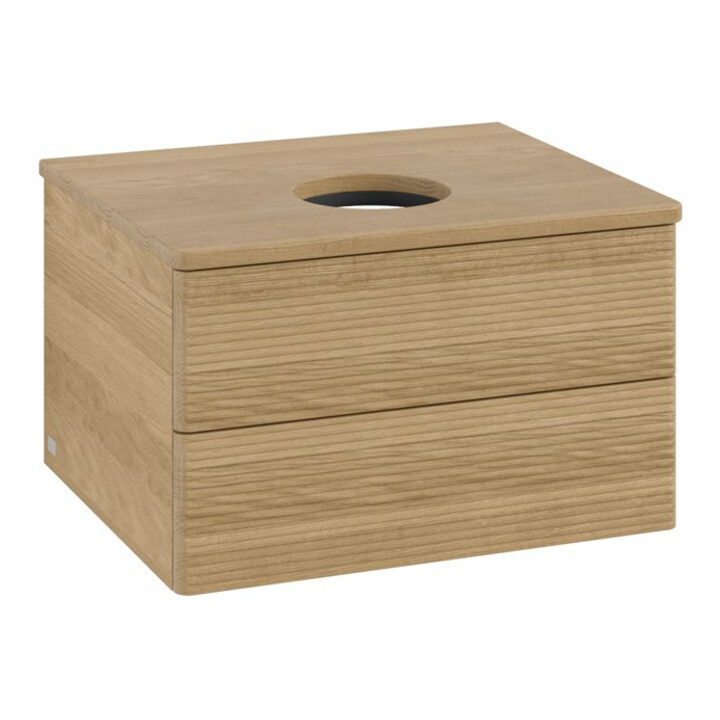 V&B Waschtischunterschrank mit Frontstruktur -Beleuchtung Antao 60x36x50cm, WBP-farbe hon. Oa, honey oak