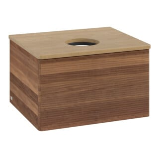 V&B Waschtischunterschrank mit Frontstruktur -Beleuchtung Antao 60x36x50cm, WBP-farbe hon. Oa, w. walnut