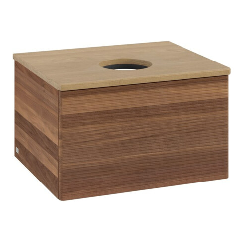 V&B Waschtischunterschrank mit Frontstruktur -Beleuchtung Antao 60x36x50cm, WBP-farbe hon. Oa, w. walnut