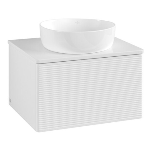 V&B Waschtischunterschrank mit Frontstruktur -Beleuchtung Antao 60x36x50cm, WBP-farbe Lac, glo wh. Lac