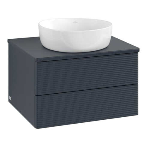 V&B Waschtischunterschrank mit Frontstruktur -Beleuchtung Antao 60x36x50cm, WBP-farbe Lac, md bl. m Lac