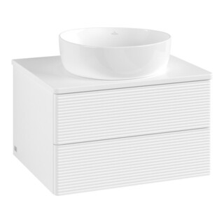 V&B Waschtischunterschrank mit Frontstruktur -Beleuchtung Antao 60x36x50cm, WBP-farbe Lac, wh. m lacquer
