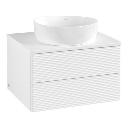 V&B Waschtischunterschrank mit Frontstruktur -Beleuchtung Antao 60x36x50cm, WBP-farbe Lac, wh. m lacquer