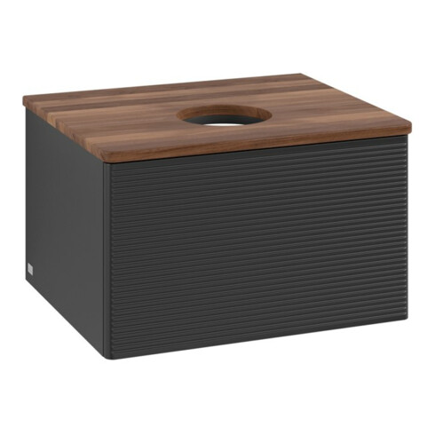 V&B Waschtischunterschrank mit Frontstruktur -Beleuchtung Antao 60x36x50cm, WBP-farbe w. wal, bla m Lac