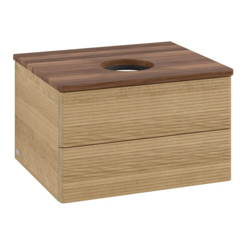 V&B Waschtischunterschrank mit Frontstruktur -Beleuchtung Antao 60x36x50cm, WBP-farbe w. wal, honey oak