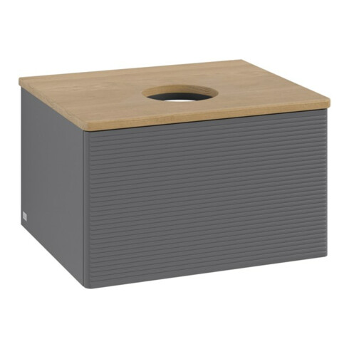 V&B Waschtischunterschrank mit Frontstruktur -Beleuchtung Antao 60x36x50cm, WBP hon. Oa, Anthrac. m Lac