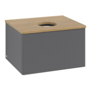 V&B Waschtischunterschrank mit Frontstruktur -Beleuchtung Antao 60x36x50cm, WBP hon. Oa, Anthrac. m Lac
