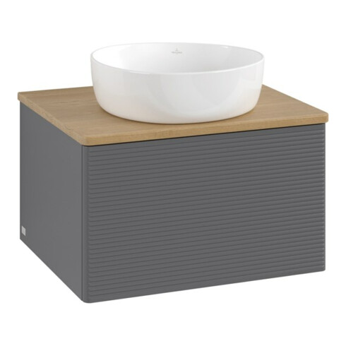 V&B Waschtischunterschrank mit Frontstruktur -Beleuchtung Antao 60x36x50cm, WBP hon. Oa, Anthrac. m Lac