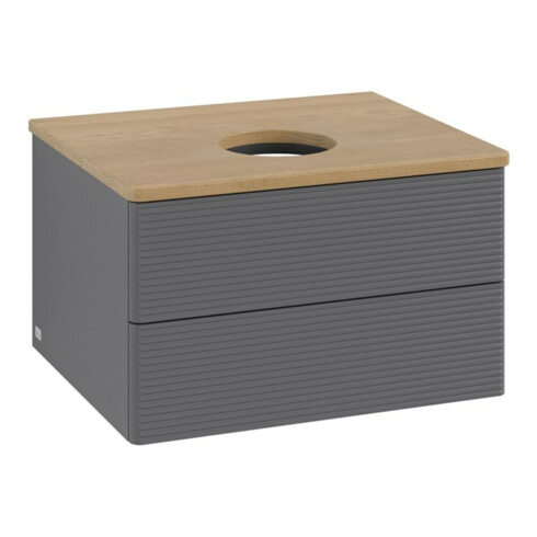 V&B Waschtischunterschrank mit Frontstruktur -Beleuchtung Antao 60x36x50cm, WBP hon. Oa, Anthrac. m Lac