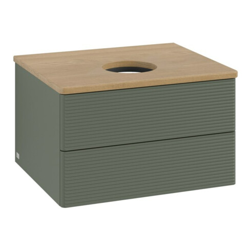 V&B Waschtischunterschrank mit Frontstruktur -Beleuchtung Antao 60x36x50cm, WBP hon. Oa, lea gre. m Lac