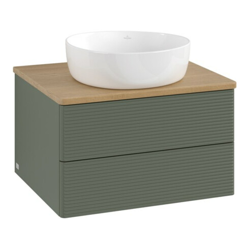 V&B Waschtischunterschrank mit Frontstruktur -Beleuchtung Antao 60x36x50cm, WBP hon. Oa, lea gre. m Lac