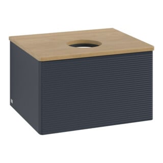 V&B Waschtischunterschrank mit Frontstruktur -Beleuchtung Antao 60x36x50cm, WBP hon. Oa, md bl. m Lac