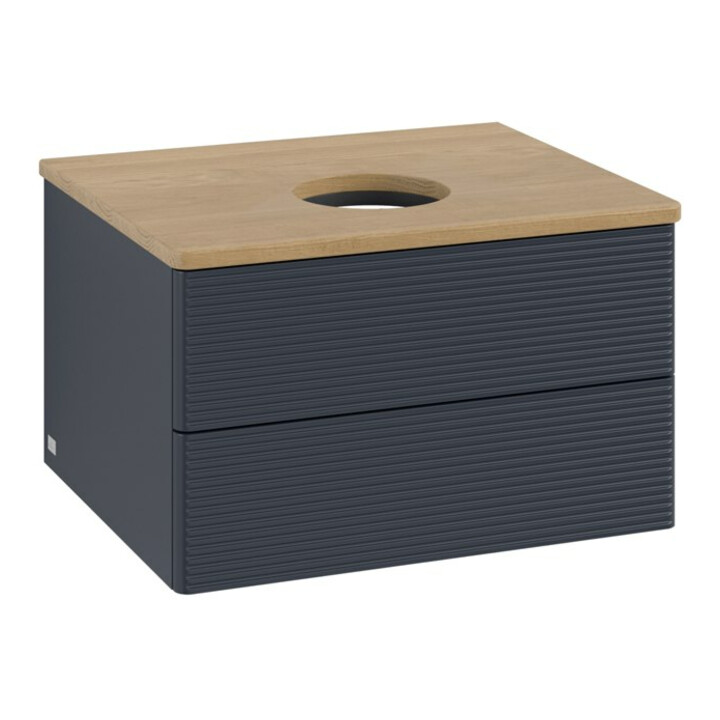 V&B Waschtischunterschrank mit Frontstruktur -Beleuchtung Antao 60x36x50cm, WBP hon. Oa, md bl. m Lac