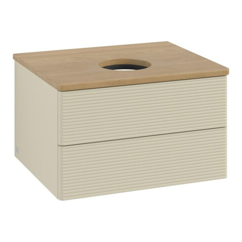 V&B Waschtischunterschrank mit Frontstruktur -Beleuchtung Antao 60x36x50cm, WBP hon. Oa, si Gr m Lac