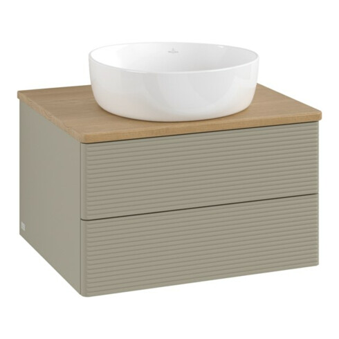 V&B Waschtischunterschrank mit Frontstruktur -Beleuchtung Antao 60x36x50cm, WBP hon. Oa, st. Gr m Lac