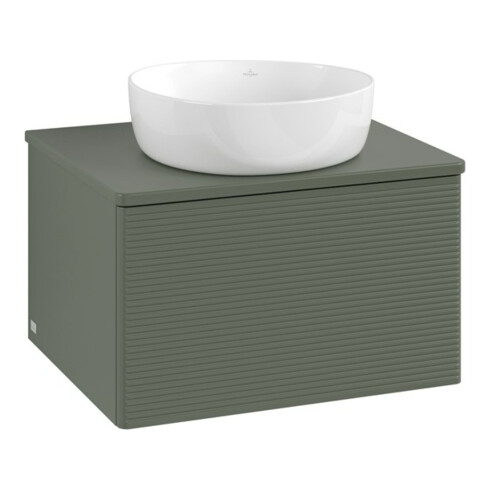 V&B Waschtischunterschrank mit Frontstruktur -Beleuchtung Antao 60x36x50cm, WBP Lac, lea gre. m Lac