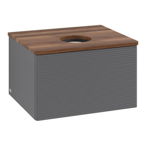 V&B Waschtischunterschrank mit Frontstruktur -Beleuchtung Antao 60x36x50cm, WBP w. wal, Anthrac. m Lac