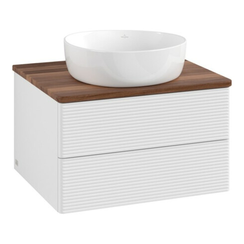 V&B Waschtischunterschrank mit Frontstruktur -Beleuchtung Antao 60x36x50cm, WBP w. wal, glo wh. Lac