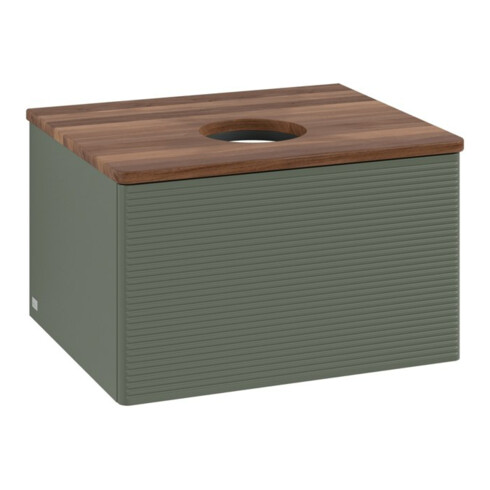 V&B Waschtischunterschrank mit Frontstruktur -Beleuchtung Antao 60x36x50cm, WBP w. wal, lea gre. m Lac