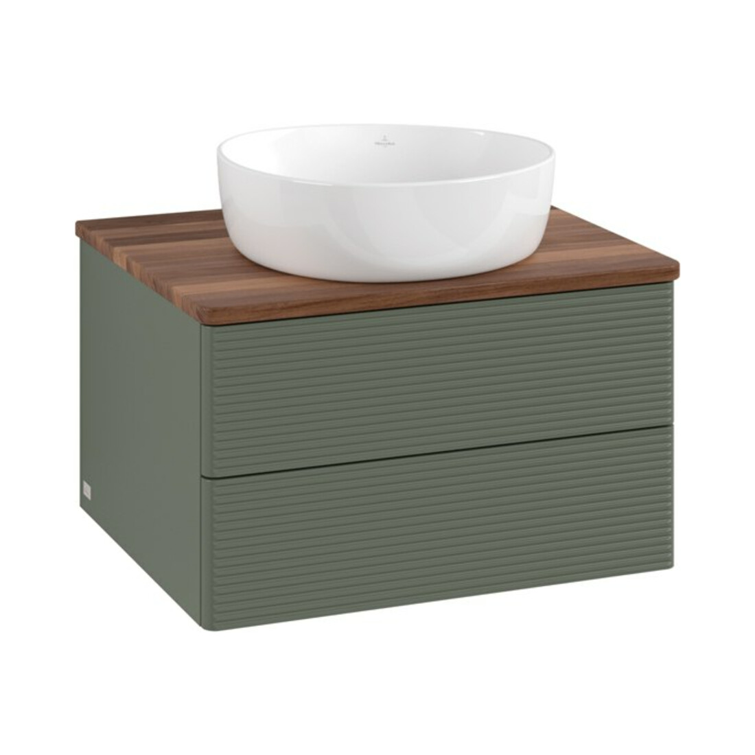 V&B Waschtischunterschrank mit Frontstruktur -Beleuchtung Antao 60x36x50cm, WBP w. wal, lea gre. m Lac