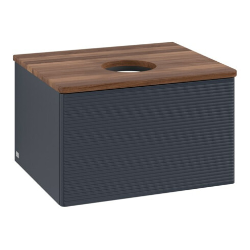 V&B Waschtischunterschrank mit Frontstruktur -Beleuchtung Antao 60x36x50cm, WBP w. wal, md bl. m Lac