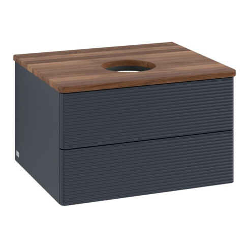 V&B Waschtischunterschrank mit Frontstruktur -Beleuchtung Antao 60x36x50cm, WBP w. wal, md bl. m Lac