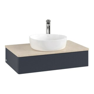 V&B Waschtischunterschrank mit Frontstruktur -Beleuchtung Antao 80x19x50cm, HL, WBP botti., md bl. m Lac