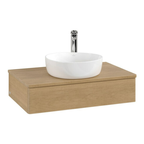 V&B Waschtischunterschrank mit Frontstruktur -Beleuchtung Antao 80x19x50cm, HL, WBP hon. Oa, hon. Oa