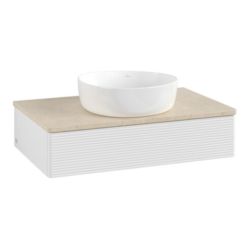 V&B Waschtischunterschrank mit Frontstruktur -Beleuchtung Antao 80x19x50cm, WBP botti., glo wh. Lac