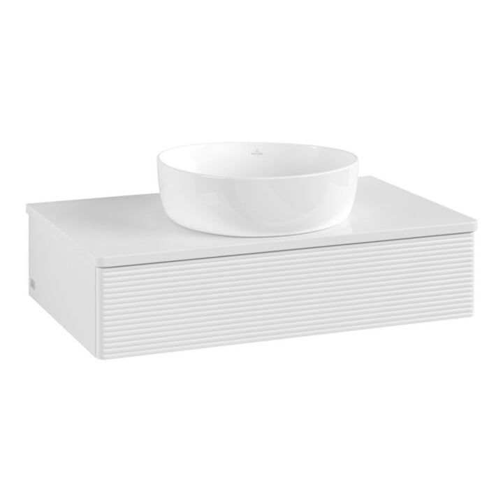 V&B Waschtischunterschrank mit Frontstruktur -Beleuchtung Antao 80x19x50cm, WBP-farbe Lac, glo wh. Lac