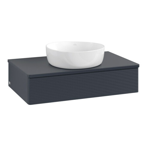 V&B Waschtischunterschrank mit Frontstruktur -Beleuchtung Antao 80x19x50cm, WBP-farbe Lac, md bl. m Lac