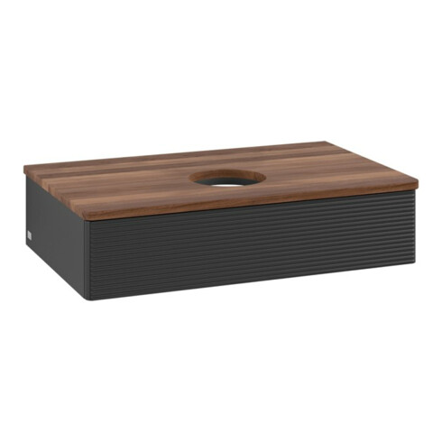 V&B Waschtischunterschrank mit Frontstruktur -Beleuchtung Antao 80x19x50cm, WBP-farbe w. wal, bla m Lac