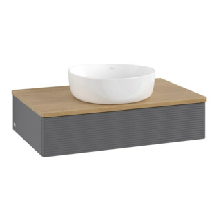 V&B Waschtischunterschrank mit Frontstruktur -Beleuchtung Antao 80x19x50cm, WBP hon. Oa, Anthrac. m Lac
