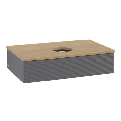 V&B Waschtischunterschrank mit Frontstruktur -Beleuchtung Antao 80x19x50cm, WBP hon. Oa, Anthrac. m Lac