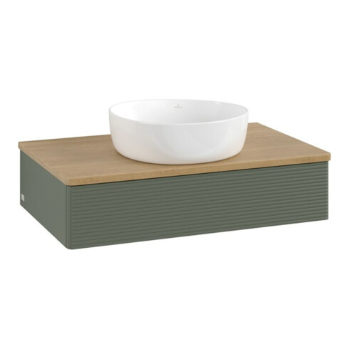 V&B Waschtischunterschrank mit Frontstruktur -Beleuchtung Antao 80x19x50cm, WBP hon. Oa, lea gre. m Lac